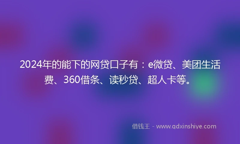 2024年的能下的网贷口子有：e微贷、美团生活费、360借条、读秒贷、超人卡等。
