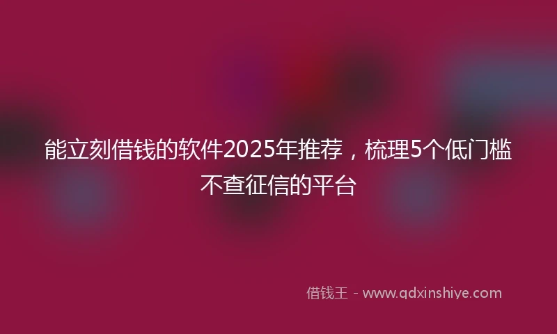 能立刻借钱的软件2025年推荐，梳理5个低门槛不查征信的平台