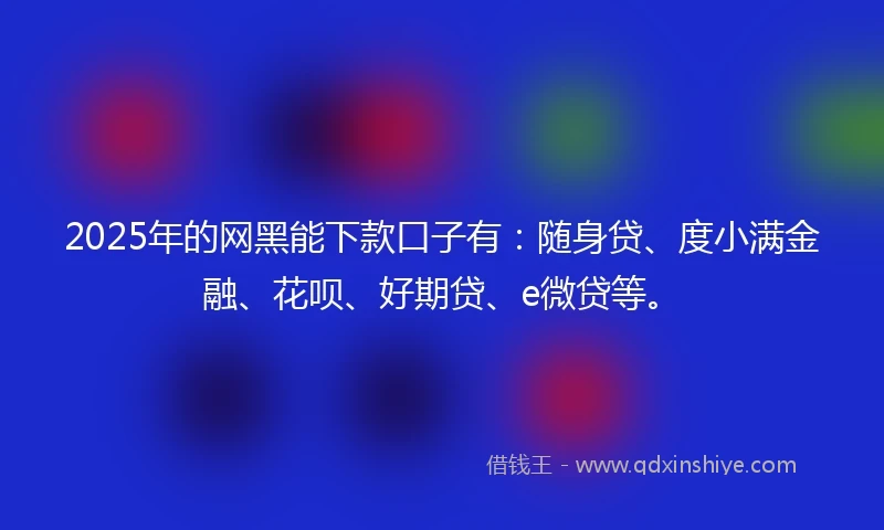 2025年的网黑能下款口子有：随身贷、度小满金融、花呗、好期贷、e微贷等。