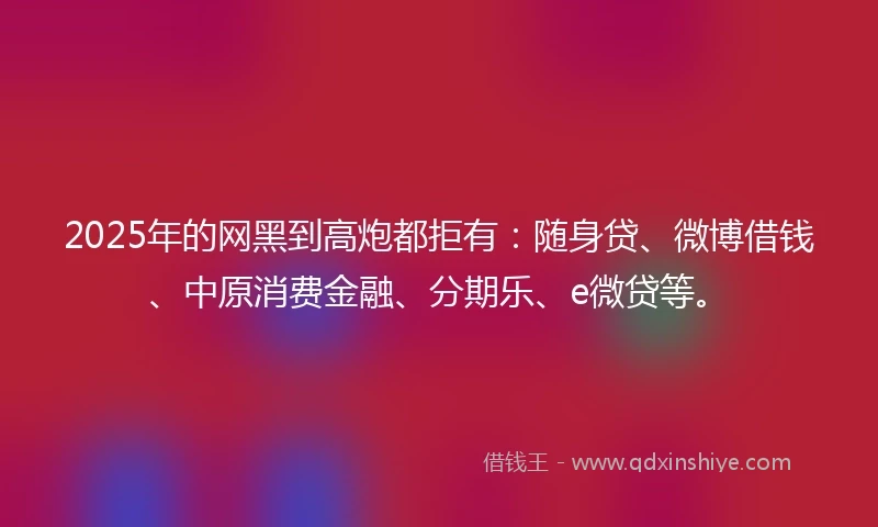 2025年的网黑到高炮都拒有：随身贷、微博借钱、中原消费金融、分期乐、e微贷等。