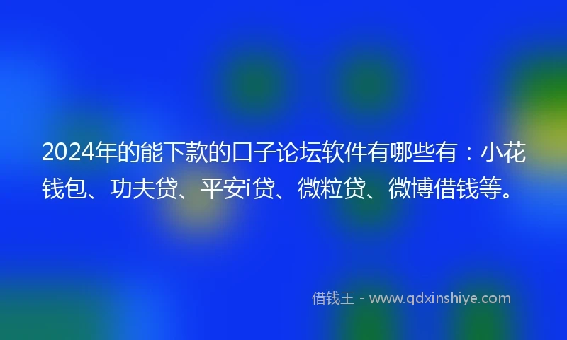 2024年的能下款的口子论坛软件有哪些有：小花钱包、功夫贷、平安i贷、微粒贷、微博借钱等。