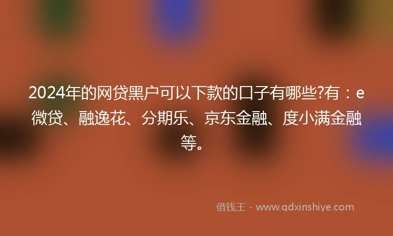 2024年的网贷黑户可以下款的口子有哪些?有：e微贷、融逸花、分期乐、京东金融、度小满金融等。