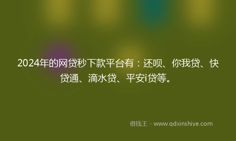 2024年的网贷秒下款平台有：还呗、你我贷、快贷通、滴水贷、平安i贷等。