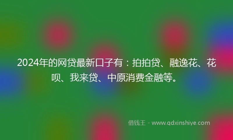 2024年的网贷最新口子有：拍拍贷、融逸花、花呗、我来贷、中原消费金融等。