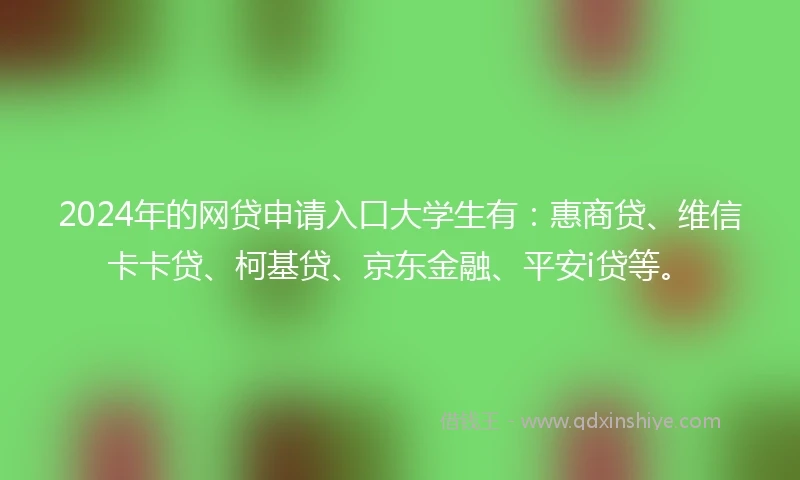 2024年的网贷申请入口大学生有：惠商贷、维信卡卡贷、柯基贷、京东金融、平安i贷等。
