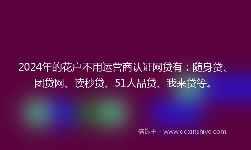 2024年的花户不用运营商认证网贷有：随身贷、团贷网、读秒贷、51人品贷、我来贷等。