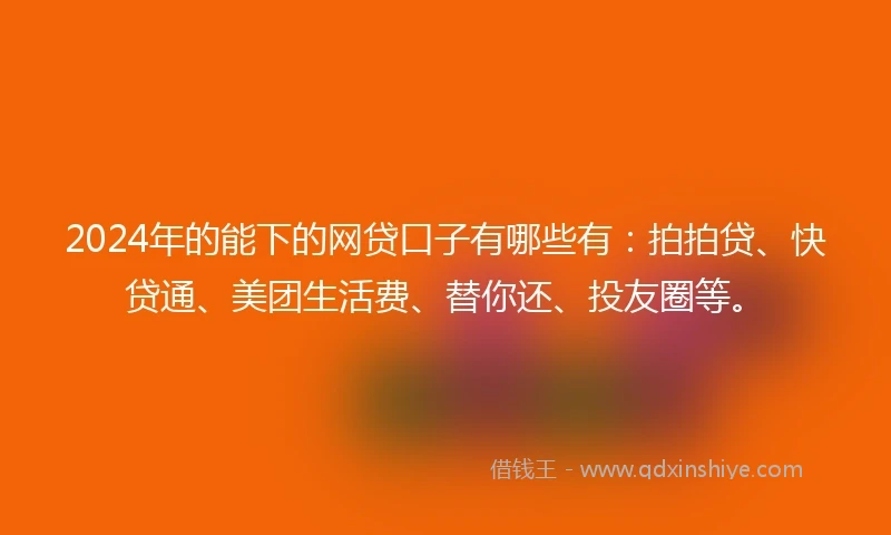 2024年的能下的网贷口子有哪些有：拍拍贷、快贷通、美团生活费、替你还、投友圈等。