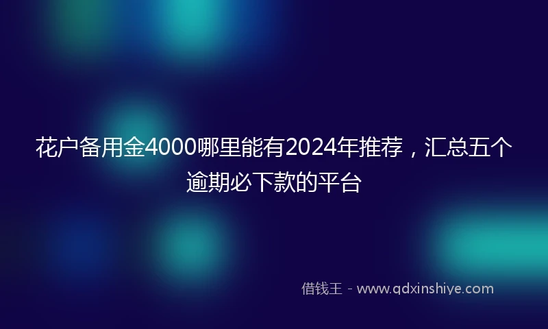 花户备用金4000哪里能有2024年推荐，汇总五个逾期必下款的平台