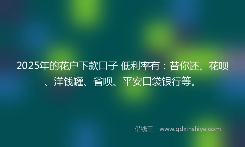 2025年的花户下款口子 低利率有：替你还、花呗、洋钱罐、省呗、平安口袋银行等。