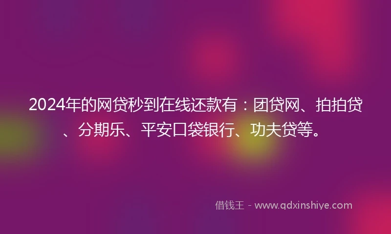 2024年的网贷秒到在线还款有：团贷网、拍拍贷、分期乐、平安口袋银行、功夫贷等。