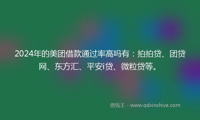 2024年的美团借款通过率高吗有：拍拍贷、团贷网、东方汇、平安i贷、微粒贷等。