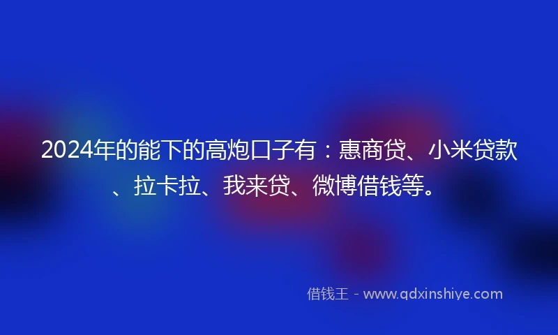 2024年的能下的高炮口子有：惠商贷、小米贷款、拉卡拉、我来贷、微博借钱等。