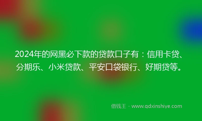 2024年的网黑必下款的贷款口子有：信用卡贷、分期乐、小米贷款、平安口袋银行、好期贷等。
