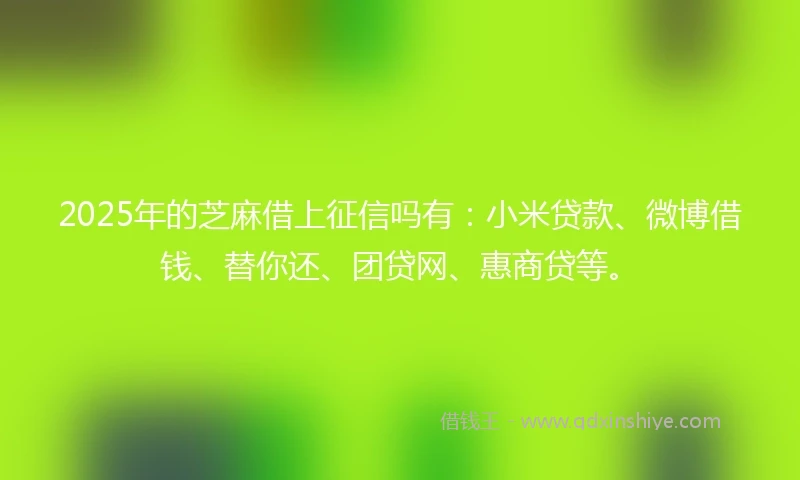 2025年的芝麻借上征信吗有：小米贷款、微博借钱、替你还、团贷网、惠商贷等。