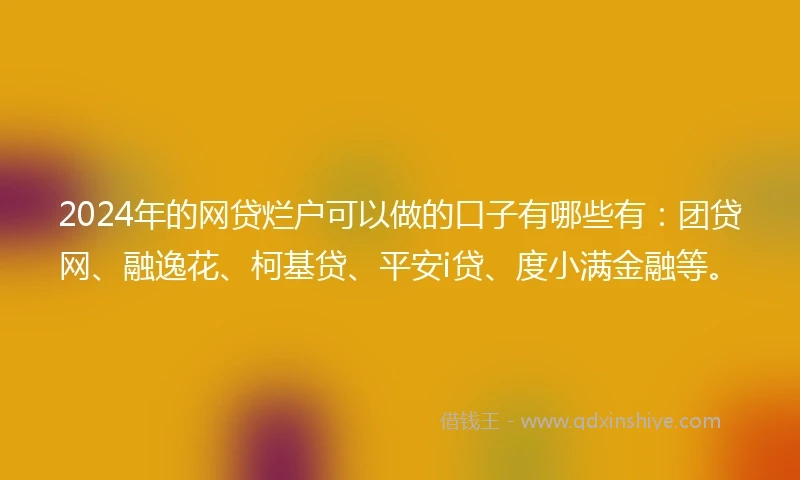 2024年的网贷烂户可以做的口子有哪些有：团贷网、融逸花、柯基贷、平安i贷、度小满金融等。