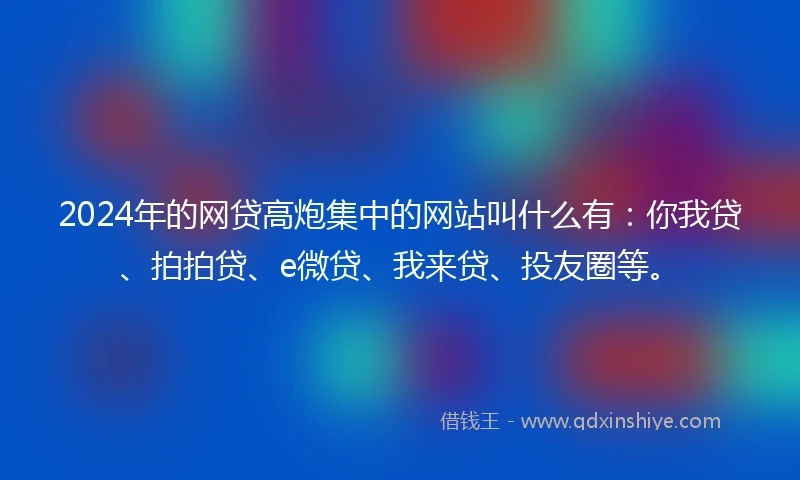2024年的网贷高炮集中的网站叫什么有：你我贷、拍拍贷、e微贷、我来贷、投友圈等。