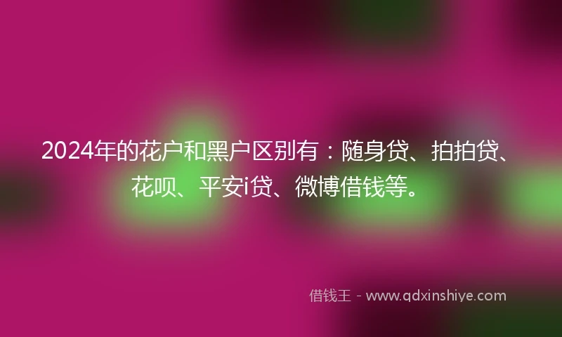 2024年的花户和黑户区别有：随身贷、拍拍贷、花呗、平安i贷、微博借钱等。