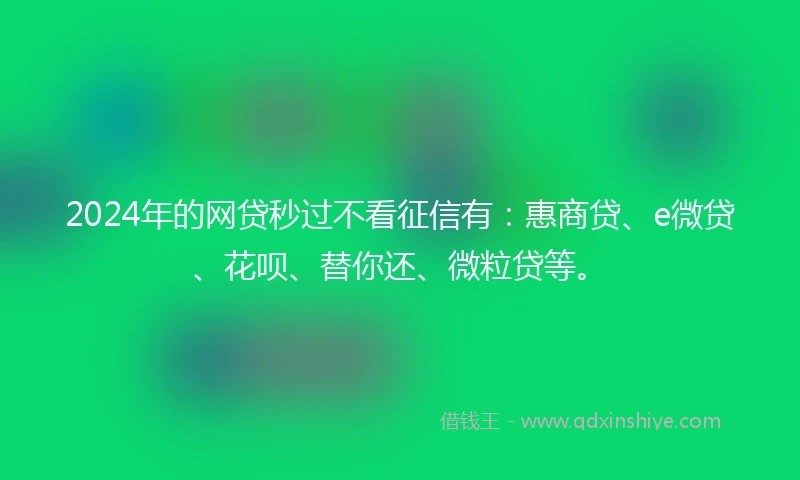 2024年的网贷秒过不看征信有：惠商贷、e微贷、花呗、替你还、微粒贷等。
