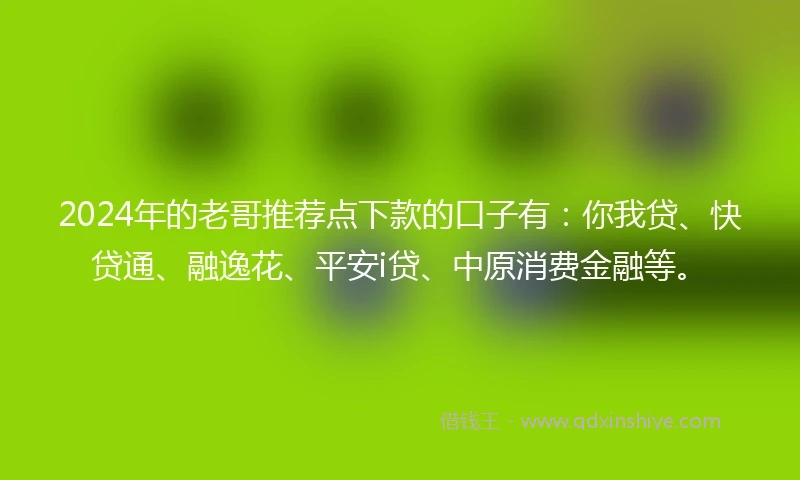 2024年的老哥推荐点下款的口子有：你我贷、快贷通、融逸花、平安i贷、中原消费金融等。