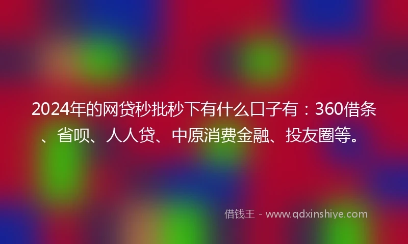 2024年的网贷秒批秒下有什么口子有：360借条、省呗、人人贷、中原消费金融、投友圈等。