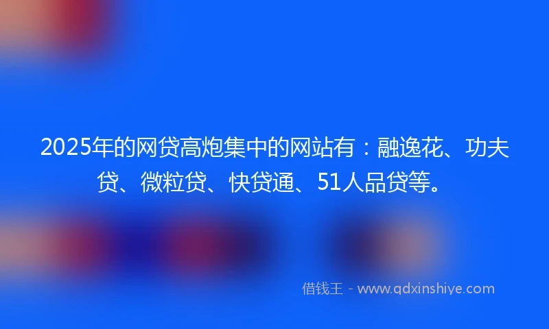 2025年的网贷高炮集中的网站有：融逸花、功夫贷、微粒贷、快贷通、51人品贷等。