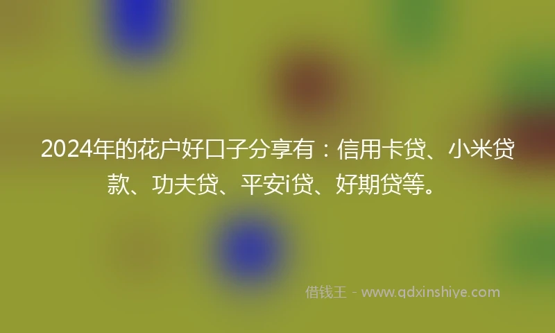 2024年的花户好口子分享有：信用卡贷、小米贷款、功夫贷、平安i贷、好期贷等。