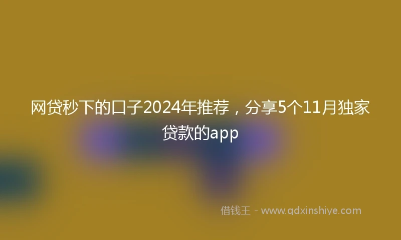 网贷秒下的口子2024年推荐，分享5个11月独家贷款的app
