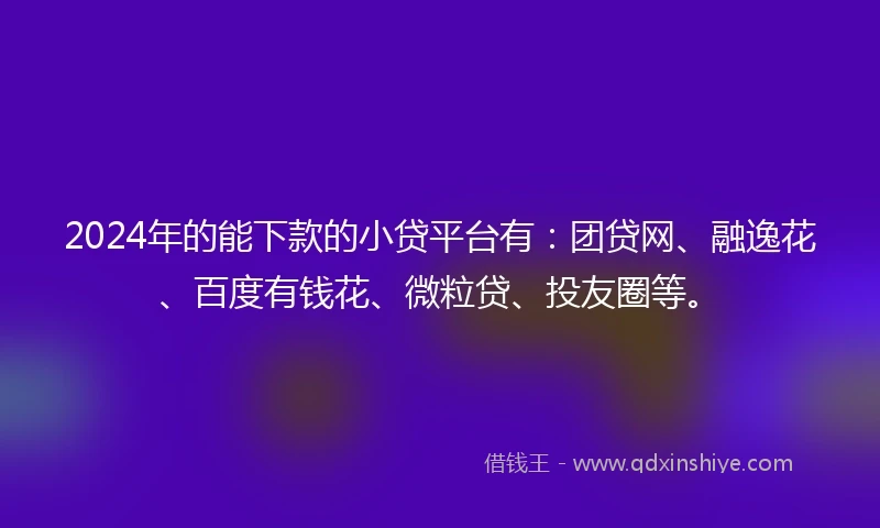 2024年的能下款的小贷平台有：团贷网、融逸花、百度有钱花、微粒贷、投友圈等。
