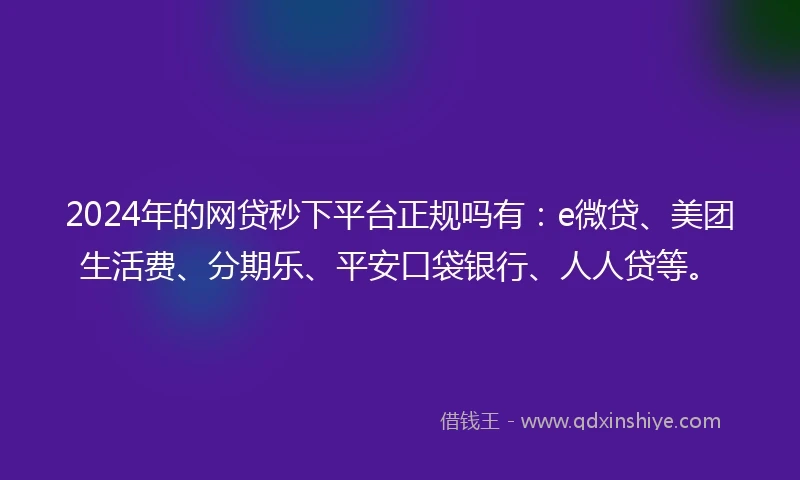 2024年的网贷秒下平台正规吗有：e微贷、美团生活费、分期乐、平安口袋银行、人人贷等。