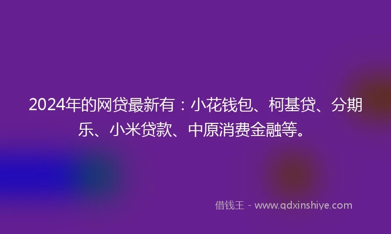 2024年的网贷最新有：小花钱包、柯基贷、分期乐、小米贷款、中原消费金融等。