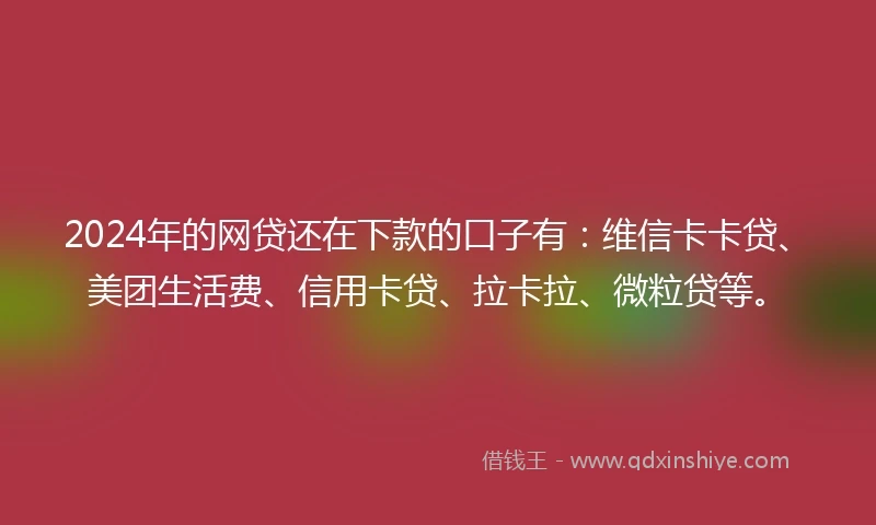 2024年的网贷还在下款的口子有：维信卡卡贷、美团生活费、信用卡贷、拉卡拉、微粒贷等。