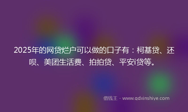 2025年的网贷烂户可以做的口子有：柯基贷、还呗、美团生活费、拍拍贷、平安i贷等。
