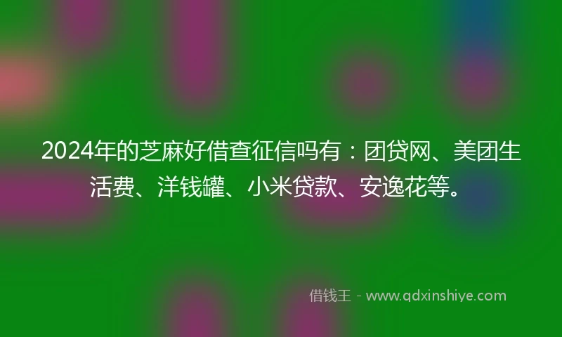 2024年的芝麻好借查征信吗有:团贷网、美团生活费、洋钱罐、小米贷款、安逸花等。