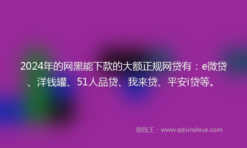 2024年的网黑能下款的大额正规网贷有：e微贷、洋钱罐、51人品贷、我来贷、平安i贷等。
