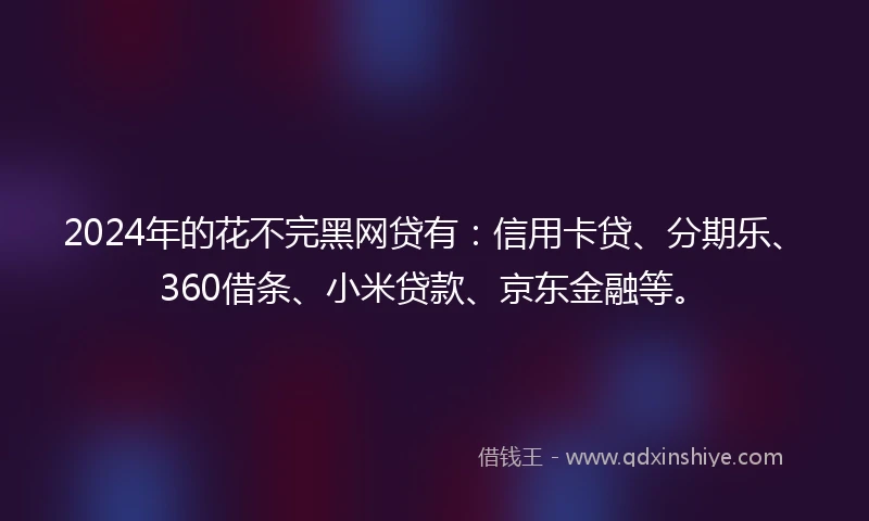 2024年的花不完黑网贷有：信用卡贷、分期乐、360借条、小米贷款、京东金融等。