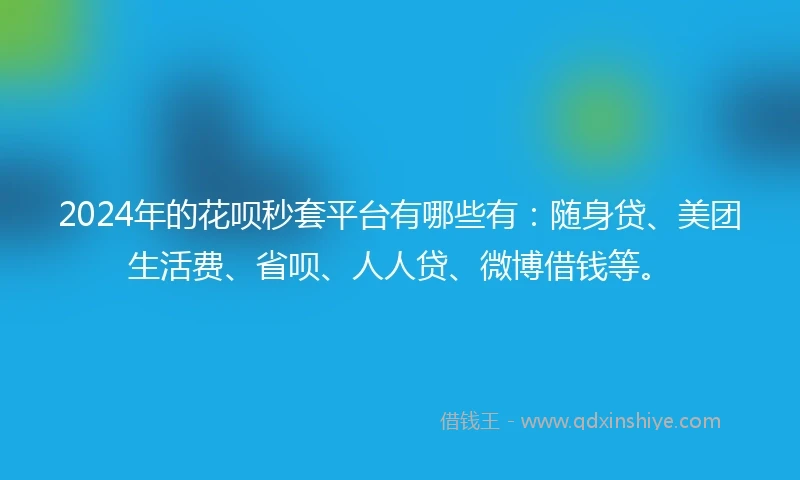 2024年的花呗秒套平台有哪些有：随身贷、美团生活费、省呗、人人贷、微博借钱等。