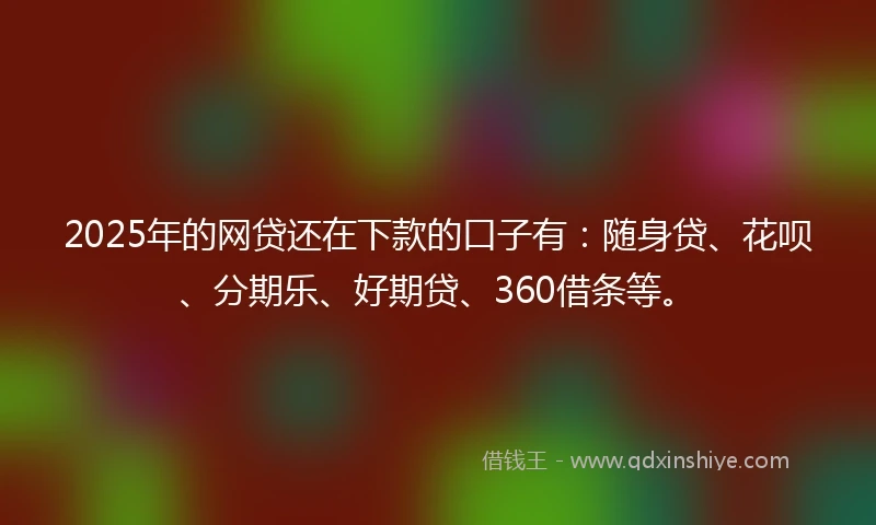 2025年的网贷还在下款的口子有：随身贷、花呗、分期乐、好期贷、360借条等。