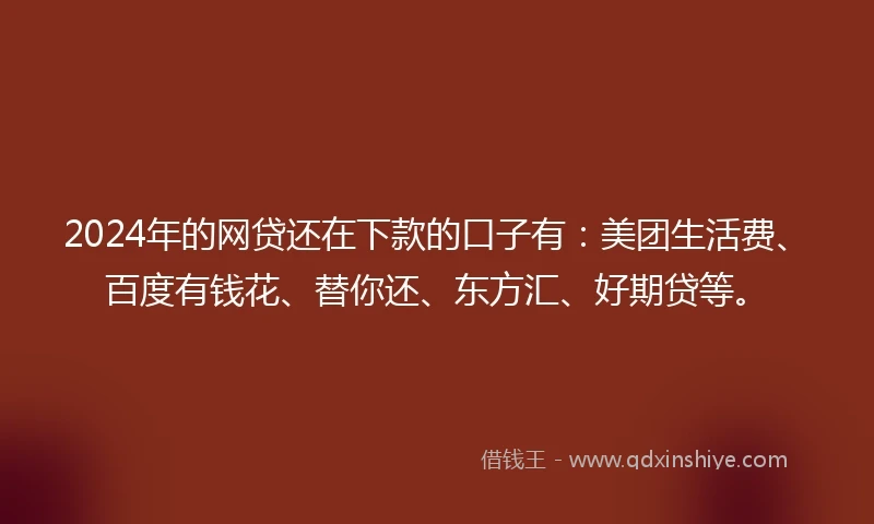 2024年的网贷还在下款的口子有：美团生活费、百度有钱花、替你还、东方汇、好期贷等。