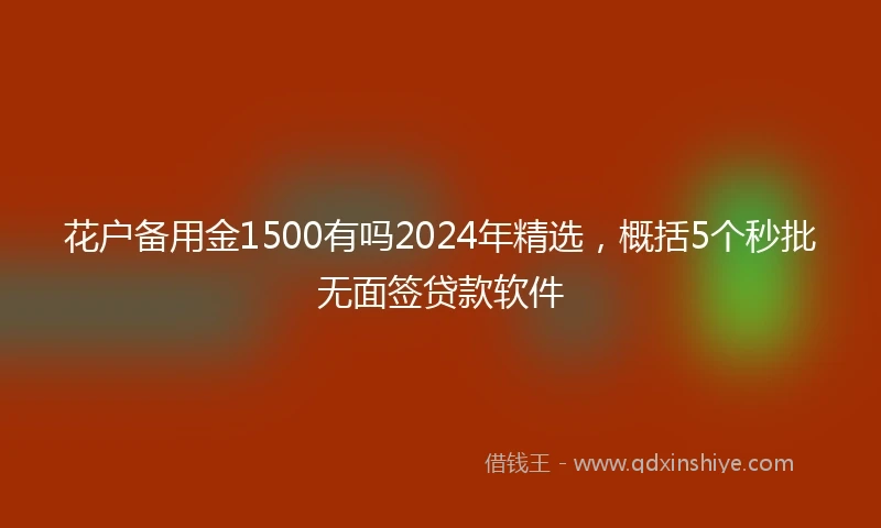 花户备用金1500有吗2024年精选，概括5个秒批无面签贷款软件