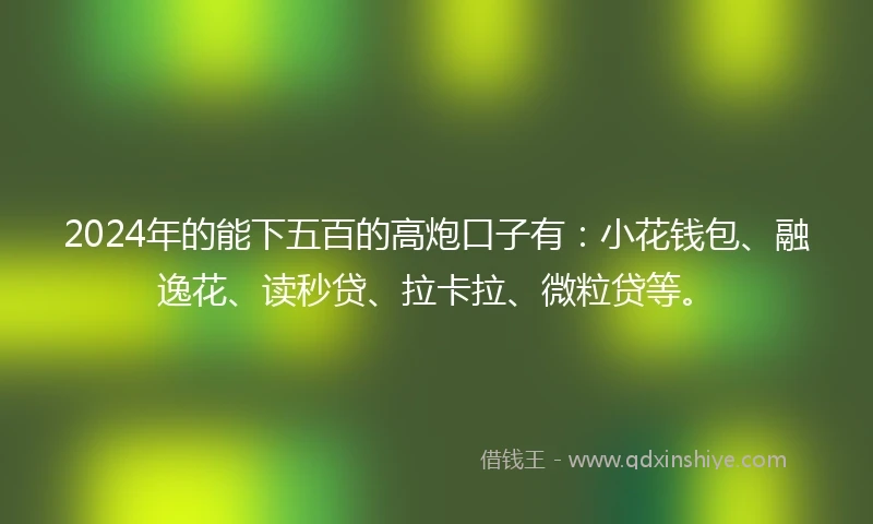 2024年的能下五百的高炮口子有：小花钱包、融逸花、读秒贷、拉卡拉、微粒贷等。