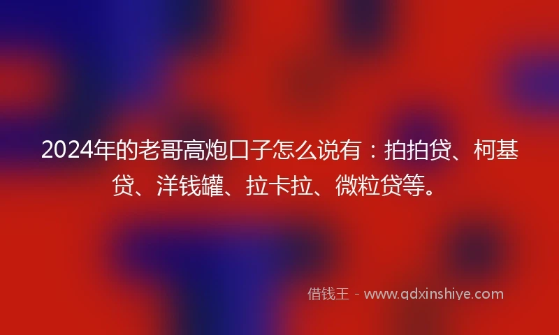 2024年的老哥高炮口子怎么说有：拍拍贷、柯基贷、洋钱罐、拉卡拉、微粒贷等。