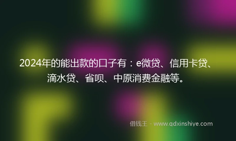 2024年的能出款的口子有：e微贷、信用卡贷、滴水贷、省呗、中原消费金融等。