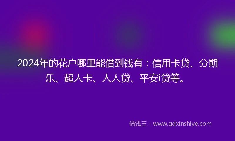2024年的花户哪里能借到钱有：信用卡贷、分期乐、超人卡、人人贷、平安i贷等。