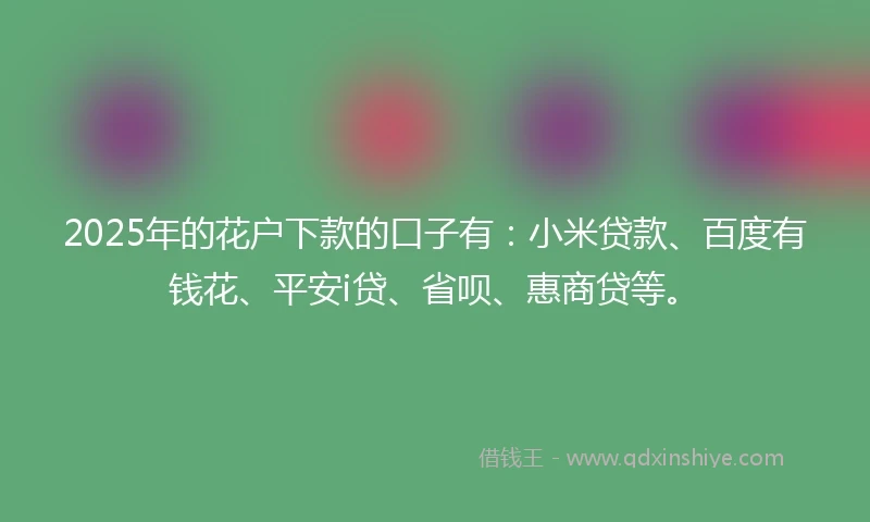 2025年的花户下款的口子有：小米贷款、百度有钱花、平安i贷、省呗、惠商贷等。