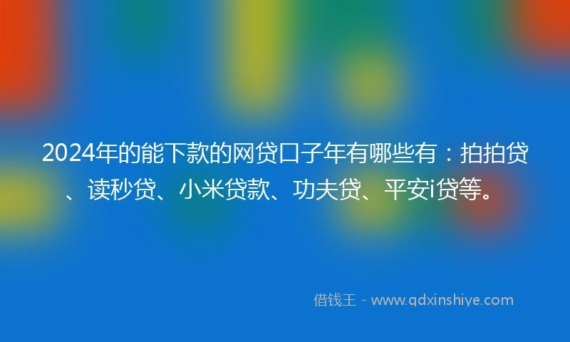 2024年的能下款的网贷口子年有哪些有：拍拍贷、读秒贷、小米贷款、功夫贷、平安i贷等。