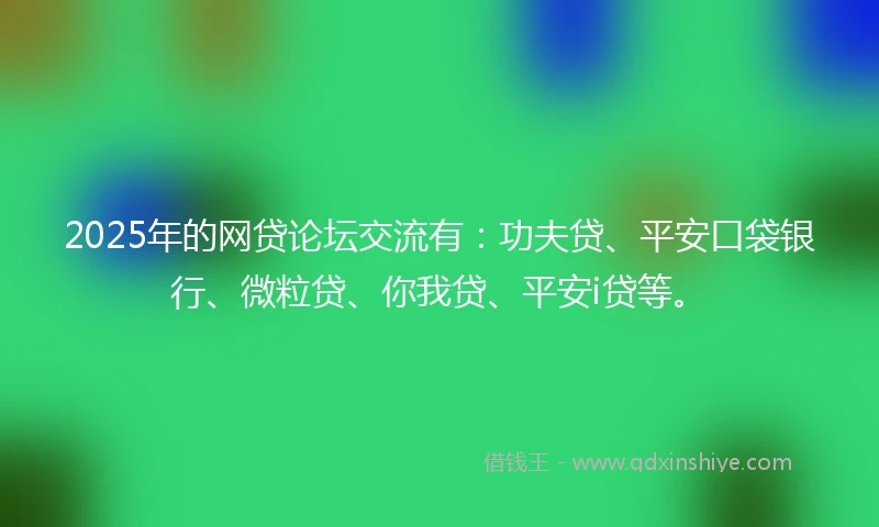 2025年的网贷论坛交流有：功夫贷、平安口袋银行、微粒贷、你我贷、平安i贷等。