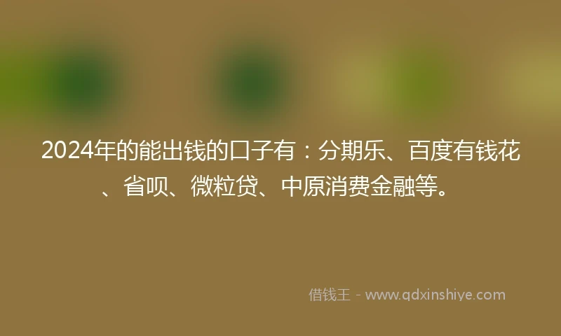 2024年的能出钱的口子有：分期乐、百度有钱花、省呗、微粒贷、中原消费金融等。