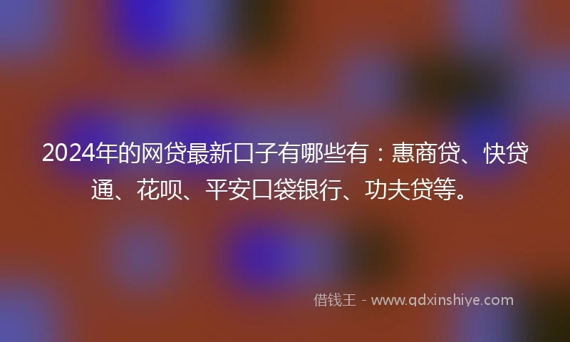 2024年的网贷最新口子有哪些有：惠商贷、快贷通、花呗、平安口袋银行、功夫贷等。