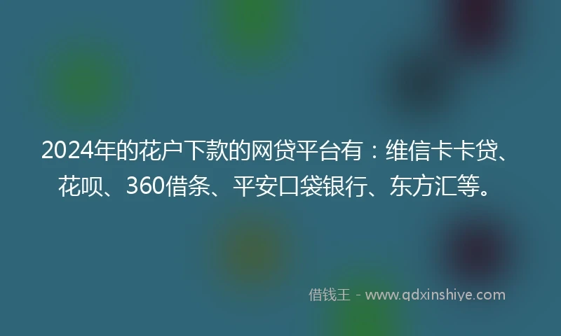 2024年的花户下款的网贷平台有：维信卡卡贷、花呗、360借条、平安口袋银行、东方汇等。