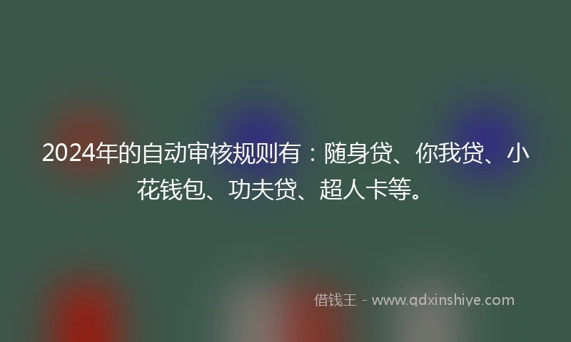 2024年的自动审核规则有：随身贷、你我贷、小花钱包、功夫贷、超人卡等。